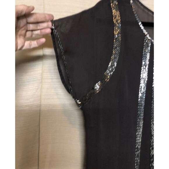 Cache Sheer Beaded Blouse Top In Charcoal Sz Med - Picture 3 of 8